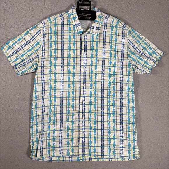 Columbia Pfg S/s Button Down Shirt Men’s Medium Plaid Fish AOP Tuna - Picture 1 of 10